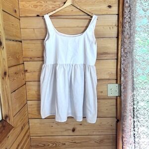 Linen Cotton Babydoll Dress Women Plus Size 1X 2X White Sleeveless Handmade OOAK